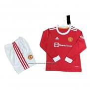 Primera Camiseta Manchester United Nino Manga Larga 2021-22